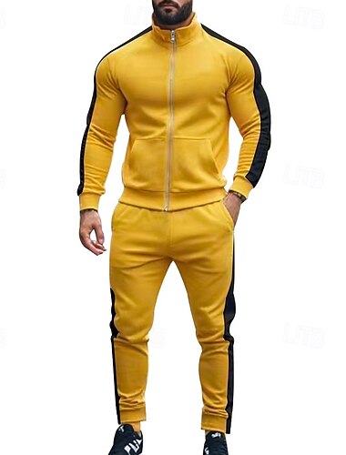  Per uomo Tuta Da Ginnastica Tuta da jogging 2 pezzi Informale Autunno Manica lunga Traspirante Morbido Fitness Allenamento in palestra Corsa abbigliamento sportivo Abbigliamento sportivo Color Block