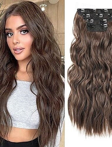  Wellen Clips Synthetische Haare Lang Haar-Verlängerung Einclipsen 4 Stück Hitze Resistent Damen