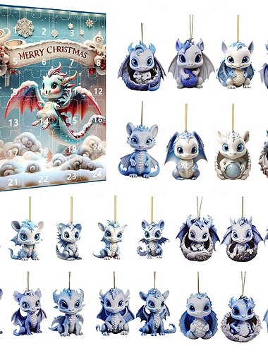  2025 Christmas Advent Calendar, Realistic Funny Cute 2D Dragon Figurine Set Decor, Xmas Holiday 24 Days Countdown Calendar Home Decoration, Christmas Gift for Teens Adults