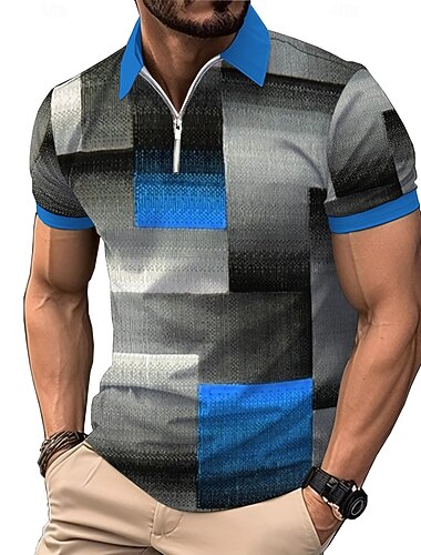  Miesten Skottiruutukuvio Vetoketjulliset poolopaidat Golfpaita Lyhythihainen Poolopaidat Kauluspaidat Vintage Vapaa-aika Lomavaatteet Muodolliset vaatteet Festivaalivaatteet 3D-tulostus Quarter Zip