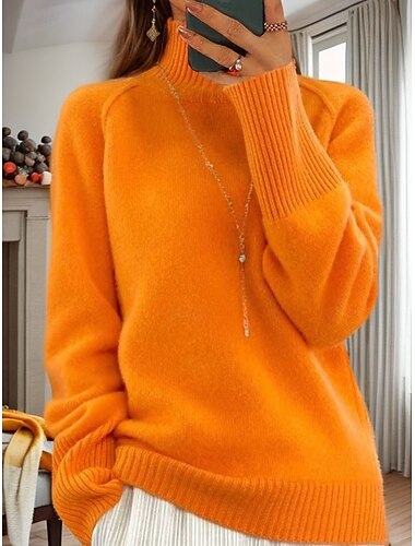  pull femme pull pull col roulé tricot manches raglan printemps automne maison quotidien vacances quotidien décontracté doux manches longues couleur pure blanc vert clair
