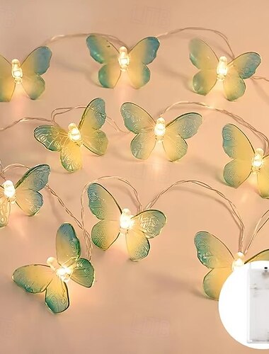  Schmetterlings-Lichterkette, 1,5 m/3 m, 10/20 LEDs, batteriebetriebene Lichterkette für Weihnachten im Innenbereich&amp;Außendekor