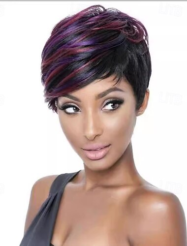  Peluca sintética, peluca recta de corte pixie, cabello sintético corto, suave, para mujer, para fiesta, fácil de llevar, negra, marrón, para uso diario, para fiesta, peluca corta afroamericana,