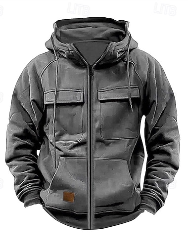  Homens Full Zip Hoodie Moletom com zíper Moletom Tático Preto Vinho Verde Tropa Cáqui Cinzento Escuro Com Capuz Tecido Zip Up Bolsos Desportos e Ar livre Diário Feriado Poliéster Roupa de rua Básico