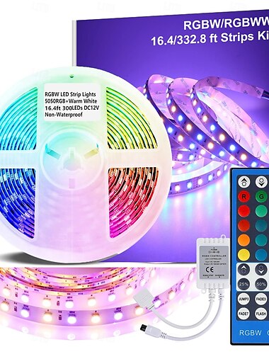  waterdichte rgbww led-lichtstrip 5050 led, 16,4ft/33ft flexibele led-lintverlichting met wifi-app-bediening, rgbw-verlichting voor slaapkamer, kerst &feest decoratie