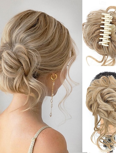  Moño desordenado, moño sintético con pinza, moño despeinado con zarcillos, extensiones de cabello, moño de pelo sintético ondulado y rizado, coleteros para el cabello, accesorios para el cabello para