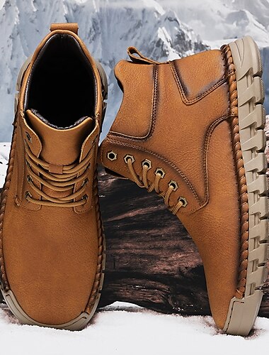  Botines casuales de piel sintética para hombre: ligeros, marrones, con cordones y suela flexible y duradera para uso diario y al aire libre