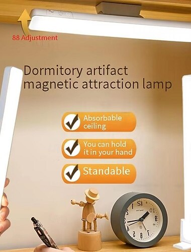  rotierende magnetische Sauglampe, LED-Leselampe mit Augenschutz für das Arbeitszimmer &Schlafzimmer - multifunktionales Ladebett &Notlampe