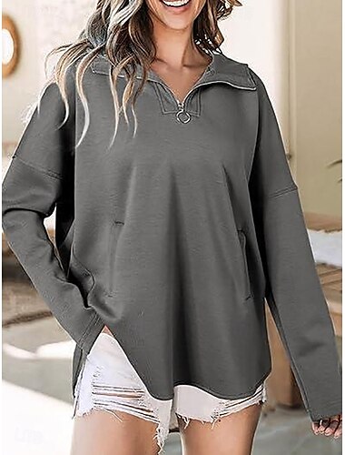  Damen Sweatshirt Casual Plain Street Dailywear Rollkragen Patchwork Langarm Weiß Khaki Grau Herbst Winter