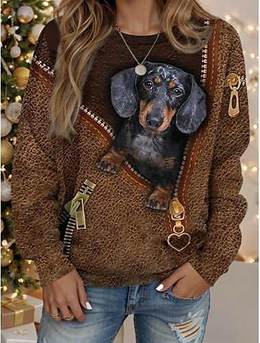  Suéter de mujer con estampado de animales y perros, ropa de uso diario, sudadera informal con capucha, manga larga, microelástico, otoño e invierno, cómodo, transpirable, tejido suave