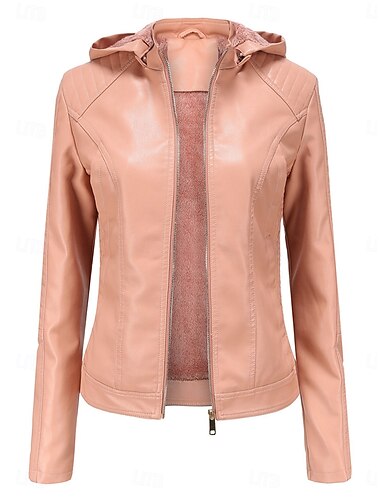  Damen Lederjacke Kunstlederjacke Outdoor Strasse Freizeitskleidung Herbst Winter Kurz Mantel Regular Fit warm Atmungsaktiv Stilvoll Brautkleider schlicht Jacken Langarm Glatt Mit Taschen Full Zip