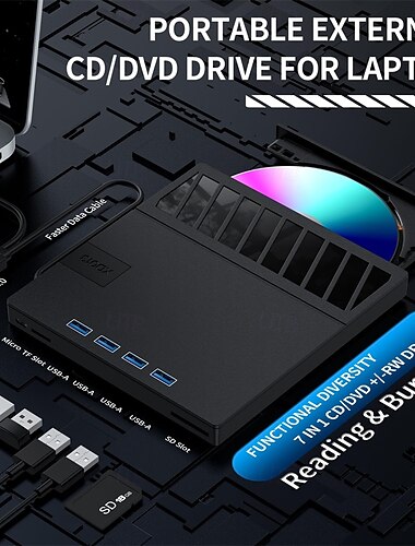  masterizzatore cd/dvd portatile ultrasottile usb 7 in 1 compatibile con lettore dvd esterno per laptop