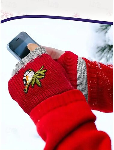 guanti senza dita ricamati con uccelli lavorati a mano - comodi guanti invernali da donna, caldi scaldamuscoli in lana lavorata a maglia   guanti senza dita ricamati con uccelli lavorati a mano - comodi guanti invernali da donna, caldi scaldamuscoli in lana lavorata a maglia