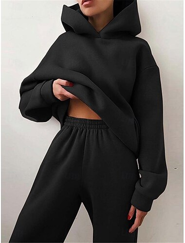  Damen Mode Streetwear Täglich Kapuzensweatshirt Jogginghose Langarm Mit Kapuze Einfach Lässig Täglich Weiß Blau Dunkelgray Herbst Normale Passform
