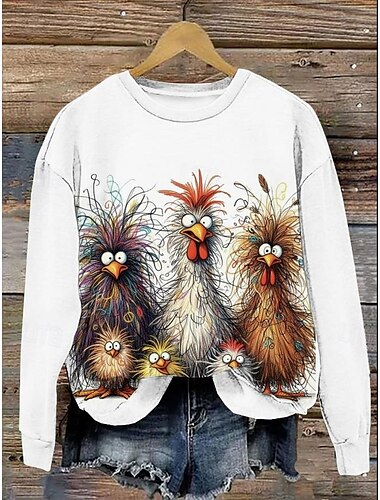  Suéter de mujer con estampado de animales, informal, para vacaciones, con capucha, manga larga, microelástico, otoño e invierno, cómodo, transpirable, tejido suave
