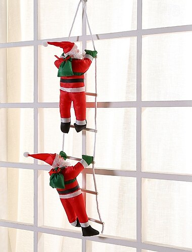  Babbo Natale che si arrampica sulla scala e sulla corda per appendere l'ornamento natalizio – Babbo Natale gonfiabile e di peluche per decorazioni natalizie per alberi di Natale, hotel e centri