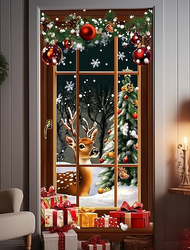  juledørdekorasjoner dørdeksler julereinsdyrpynt dørteppe dørgardindekorasjon bakgrunn innendørs/utendørs dørbanner for inngangsdør gårdshus snøflak