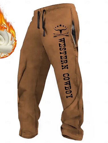  Herren Cowboy Jogginghose Jogger Fleece-Jogginghose Elastischer Kordelzug in der Taille Vintage Brautkleider schlicht Outdoor Heim Strasse Tasche Hose mit geradem Bein Thermik Winter 3D-Druck Schwarz