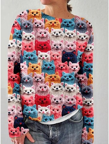  Damen Pullover Täglich Graphic Rundhalsausschnitt Bedruckt Langarm Normale Oberteile Stricken Formal Wochenende Rosa Purpur Herbst Winter