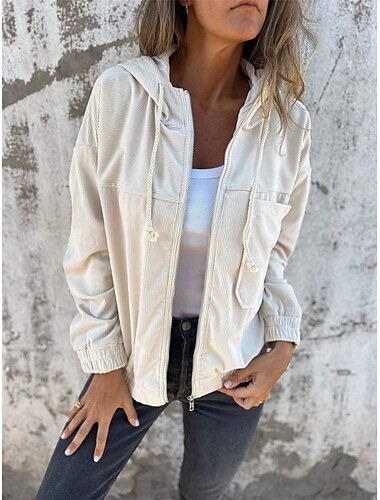  Damen Hoodie Jacke Outdoor Strasse Freizeitskleidung Herbst Winter Standard Mantel Regular Fit warm Atmungsaktiv Stilvoll Brautkleider schlicht Jacken Langarm Glatt Mit Taschen Full Zip Rosa