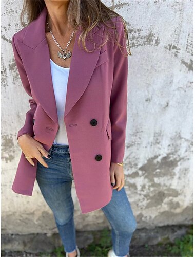  Femme blazer Travail Bouton Couleur unie Respirable Style OL Standard Vêtements d'extérieur manche longue Automne Blanche S