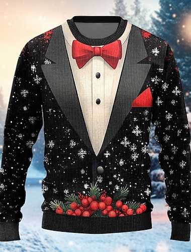 Ruma joulupaita Miesten Rusetti Lumihiutale Neulepusero Pyöreäkauluksinen Vapaa-aika Juhla-iltavaatteet Uudenvuodenaaton villapaita Neulominen Thermal Pitkähihainen Syksy Talvi Musta