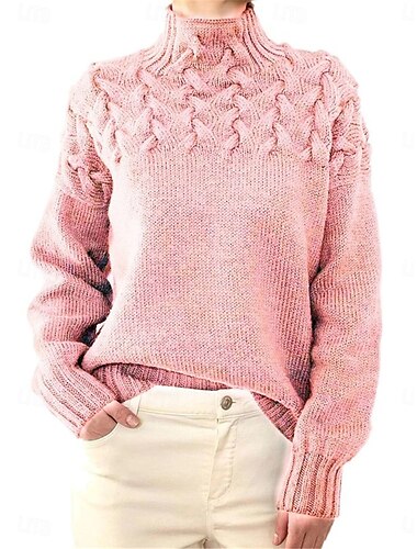  Damskie Sweter Sweter sweter Codzienny Miękkie Czyste kolory Prążkowany Golf Dzianiny Długi rękaw Zwykłe topy Robić na drutach Na zewnątrz Codzienny Weekend Czarny Rumiany róż Jesień Zima