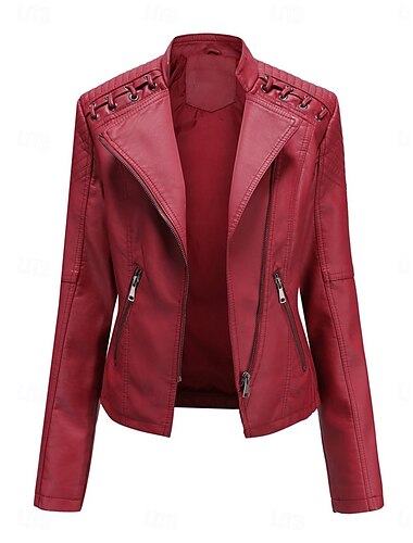  Damen Lederjacke Kunstlederjacke Outdoor Strasse Freizeitskleidung Herbst Winter Kurz Mantel Regular Fit warm Atmungsaktiv Stilvoll Brautkleider schlicht Jacken Langarm Glatt Mit Taschen Full Zip