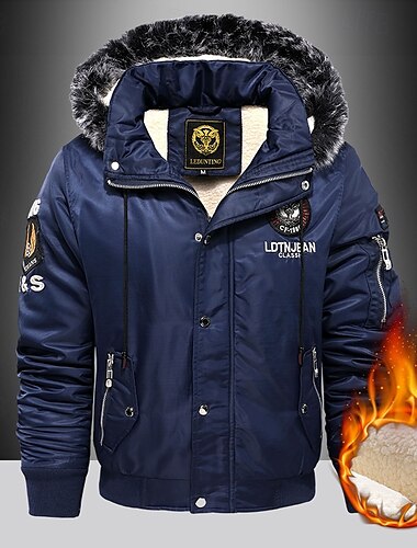  Herren Wintermantel Winterjacke Tasche Polyester Fleece-Futter Urlaub Freizeitskleidung Verabredung Standard Modisch Brautkleider schlicht Komfortabel warm Herbst Winter Solide / einfarbig Schwarz