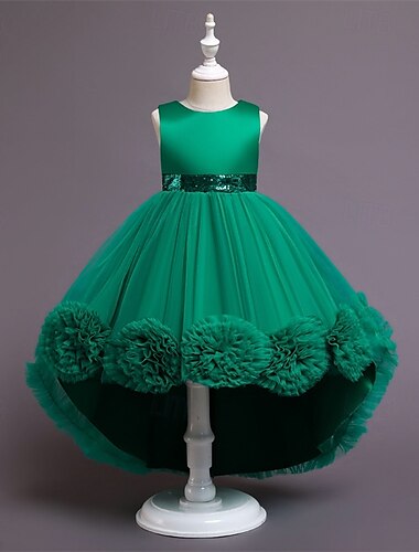  kinderkleidung Mädchen Party Kleid Feste Farbe Ärmellos Leistung Geburtstag Gitter Schön Süß Polyester Asymmetrisch abendkleider Schaukelkleid A Linie Kleid Sommer 4-12 Jahre Weiß Rosa Rote