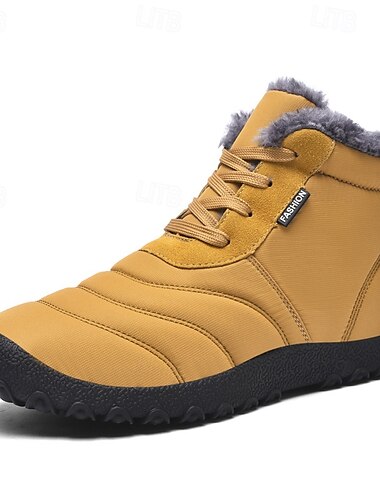  Schwarze wasserdichte Winter-Schneestiefel für Herren mit Plüschfutter, Schnürdesign und rutschfester Sohle – warmes Outdoor-Schuhwerk