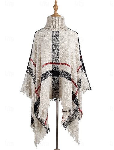  Damen Schultertuch Brautkleider schlicht Weich Plaid Gerippt Rollkragen Quaste Strick Langarm Normale Oberteile Stricken Outdoor Täglich Wochenende Weiß Rote Herbst Winter