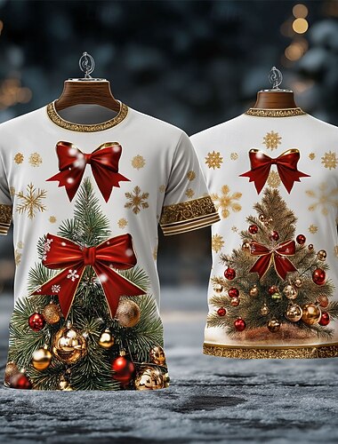  jul herre julekostyme 3d t-skjorter tre snøfnugg mote casual 3d print tee party street svart / rød svart hvit kortermet rund hals sommer vår klær klær s m l xl xxl xxxl