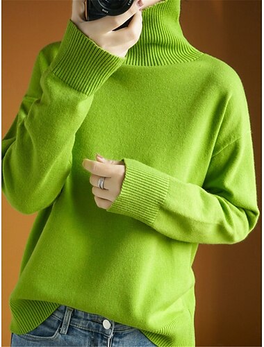  Femme Pull Chandail Pull Décontractées Flexible Couleur monochrome A côtes Col Roulé Tricoté manche longue Hauts réguliers Tricoter Extérieur du quotidien Fin de semaine bleu marine Orange Automne