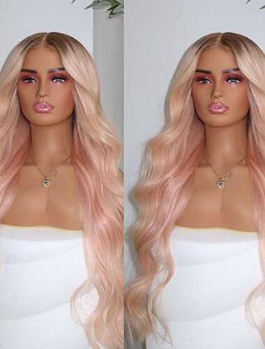  Peluca Cabello humano remy Cierre 4x13 Cabello Brasileño Ondulado Rosa Parte libre Mujer Densidad 130% 150% Cabello Ombre Entradas Naturales Sin cola Pre-arrancado Larga A1 Pelucas de Cabello Natural