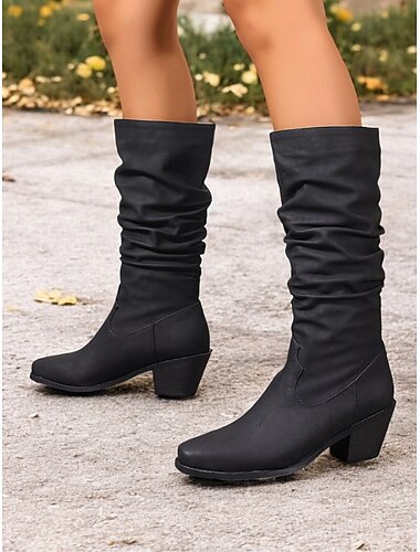  Damen-Westernstiefel mit Blockabsatz und halbhoher Wadenlänge – Vintage-inspirierte braune Cowboystiefel für die Freizeit und den Alltag