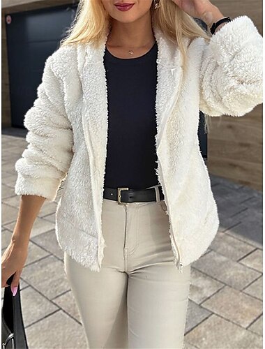  Damen Fleecejacke Teddy-Mantel Hoodie Jacke warm halten Atmungsaktiv Zip Innenfutter aus Fleece Brautkleider schlicht Glatt Urlaub Strasse Freizeitskleidung Ausgehen Reisverschluss Kurz