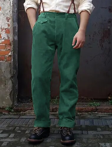  Herren Anzughose Cordhose Stoffhosen Knöpfe Tasche Einfach Komfort Party Arbeit Vintage Meerblau Armeegrün Mikroelastisch