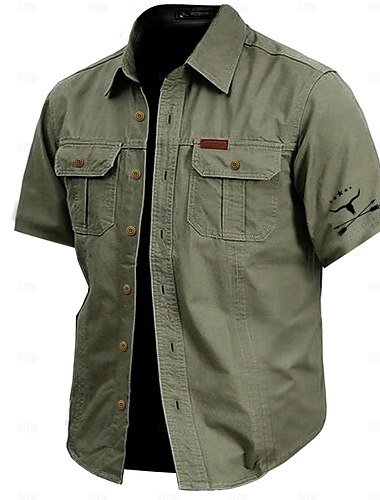  Herren Kuh-Druck Hemd Westernhemd Cargo-Shirt Kurzarm Brautkleider schlicht Taktisch Sport & Natur Ausgehen Sommer Frühling Umlegekragen Bedruckt Armeegrün Khaki Dunkelblau Beige
