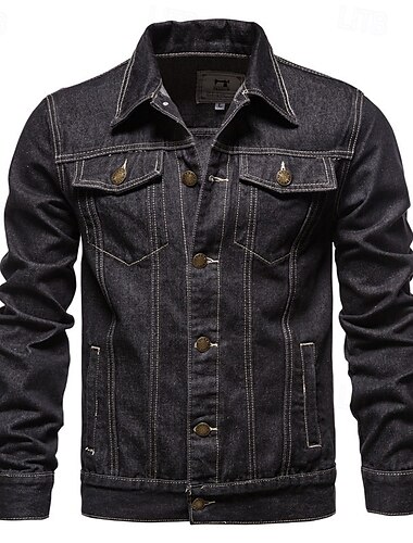  Herren Jeansjacke Casual Windbreaker Klassicher Stil Jeansstoff Frühling & Herbst Herbst Winter Solide / einfarbig Brautkleider schlicht Kargen Standard Schwarz Dunkelblau Leicht Blau Jacken