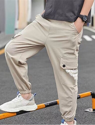  kinderkleidung Jungen Hose Cargohosen Hose Patchwork Tasche Feste Farbe Schnell Trocknend Atmungsaktiv Comfort Hose Outdoor Täglich Basic Schwarz Armeegrün Khaki Mittlere Taille
