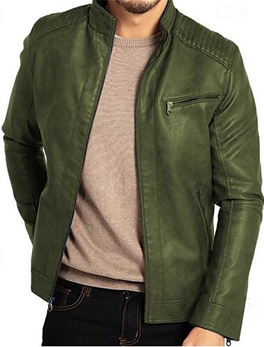  Herren Kunstlederjacke übergangsjacke Bikerjacke Vintage Lederjacke Urlaub Täglich Winddicht Warm Tasche Herbst Winter Einfach Mode Klassisch Stehkragen Regulär Kunstleder Schwarz Blau Braun