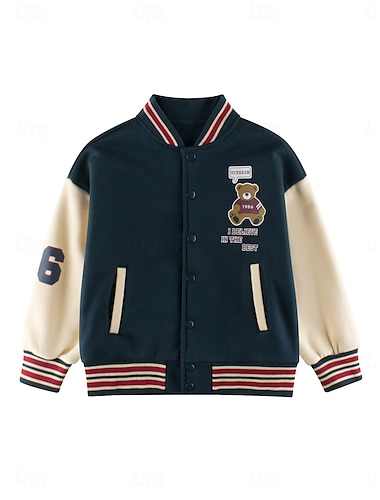  Kinderen Voor meisjes Honkbaljasje Beer Sport Zak School jas bovenkleding 4 jaar + Herfst Stoffig blauw