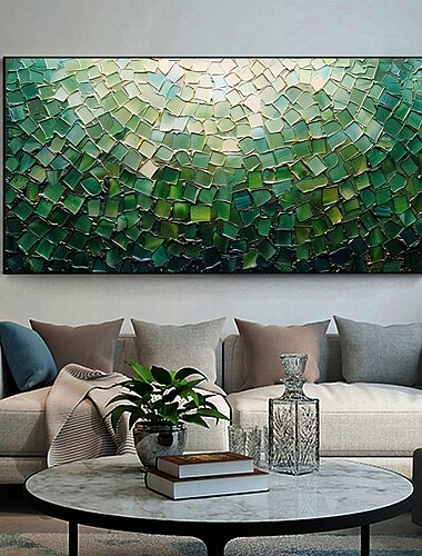  handgemachtes original nordisches Minimalismus Ölgemälde auf Leinwand zeitgenössische abstrakte grüne Impasto Textur Wandkunst für Wohndekoration mit gespanntem Rahmen/ohne Innenrahmen Gemälde