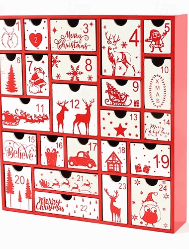  joulu adventtikalenteri 24 laatikolla - puinen pöytäkoristelu laskee joululahjaksi, puu, poro, lumihiutalekoristeet - juhlava loma lähtölaskenta