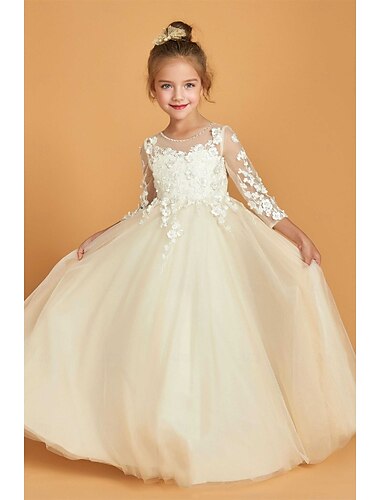  A-Linie Bodenlanges Blumenmädchenkleid Strandhochzeit Hochzeitsfeier Frozen Anna Mädchen süßes Ballkleid Tüll mit Applikationen elegantes Mini Brautkleid 3-16 Jahre