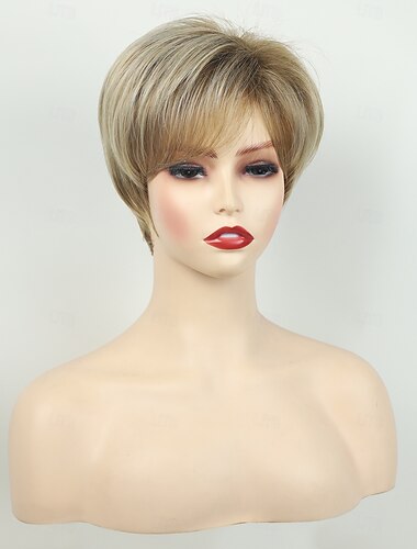  Kurze blonde Perücken für Frauen, Bob-Perücke, natürliche glatte Perücke, Seitenscheitel, für den Alltag, Partys, Cosplay