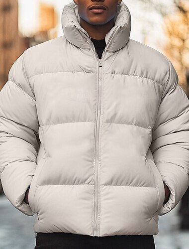  Herren Wintermantel puffer jacket Tasche Polyester Oberteil Weihnachten Büro / Geschäftlich Strasse Standard Sport Strassenmode Cool Herbst Winter Glatt Schwarz Weiß Rosa Blau Pufferjacke