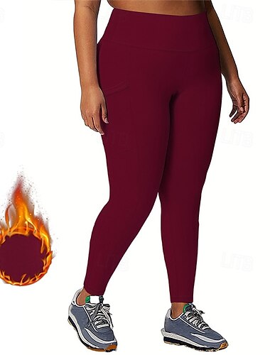  Damen Yogahose Yoga-Leggings Fleece-gefütterte Leggings mit handytasche Hohe Taille Yoga Fitnesstraining Pilates Strumpfhosen Dunkelgrau Schwarz Burgund Fleece Spandex Herbst Winter Übergröße Sport