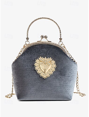  Damenhandtasche im Vintage-Stil aus Samt mit goldener Herzverzierung und Kettenriemen, elegante Abendtasche für formelle Anlässe und Partys